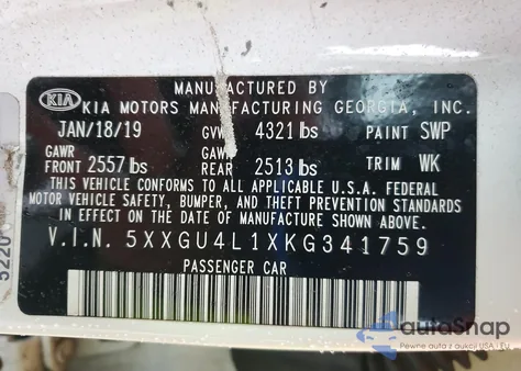 2019 Kia Optima Ex from USA, damaged, VIN 5XXGU4L1XKG341759
